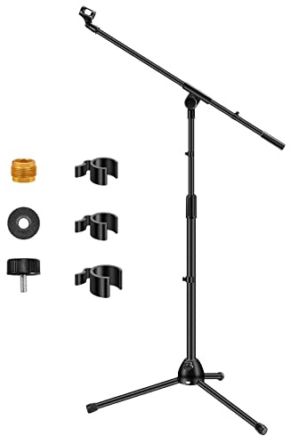 InnoGear Microphone Stand, Boom Arm Mic Stand Floor Detachable Height Adjustable Heavy Duty with Mic Clip Holder Metal Base for Blue Yeti HyperX QuadCast Shure SM58 Samson Q2U Fifine K669B