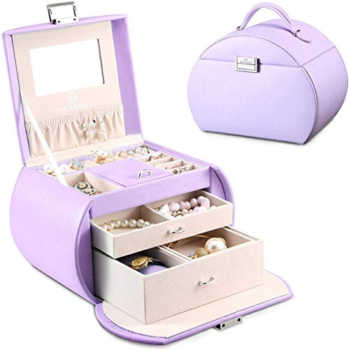 Vlando Schmuckkästchen für Teenager-Mädchen Schmuck-Organizer mit Spiegel für Ringe Armbänder Ohrringe Halsketten PU-Leder Geschenk für Mädchen und Frauen