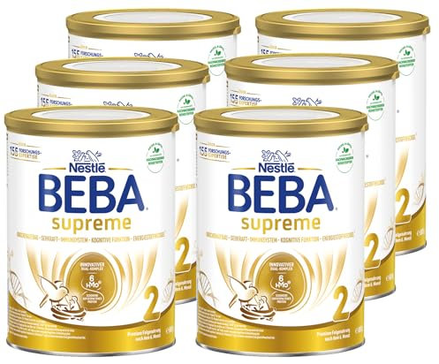 BEBA SUPREME 2 Folgemilch nach dem 6. Monat, Babynahrung mit 6 HMO Komplex, nur Laktose, ohne Palmöl, 6er Pack (6 x 800g)
