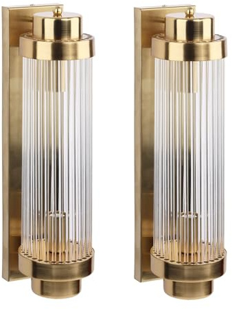 Pevfeciy Gold Crystal Wall Lights for Living Room, Large LED Wall Sconce Light Height 24 Modern Wall Lamps for Bedroom Farmhouse Hallway Garden, Dimmable 3 Color Temperature/LED-E14 / Max-40w