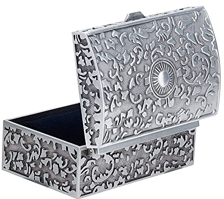 SUNNYCLUE Rectangle Vintage Boîte à Bijoux Bibelot Boîte de Rangement Cadeau Classique Petit Mental avec Fleur Européenne Style Rétro Anneau Boucle d'oreille Coffre au Trésor Organisateur pour Femmes