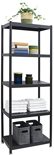 shelfr Industrial Design Metallregal Schwarz Stehend - 61x41x170 Standregal - 5 Ebenen Wandregal Schwerlast Regal - Wohnzimmerregal Modern - Küchenregal Schwarz Badregal Bücherregal Raumteiler Metall