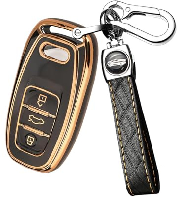 ontto TPU Autoschlüssel Hülle Passt für Audi A4 S4 B7 B8 A6 A6L A8L A5 A7 A8 Q5 S5 S6 S7 RS5 RS6 RS7 (Nur Keyless) Fernbedienung Cover Schlüsselanhänger Schutzhülle Schlüsselcover Schlüsselbox-Schwarz