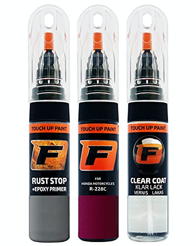 FIRANTO Lackstift Autolack Reparaturset für Honda Motorcycles R-228C Candy Muthos Magenta - 3-in-1 Autolack Kratzer Reparaturstift 15ml Grundierung, Klarlack