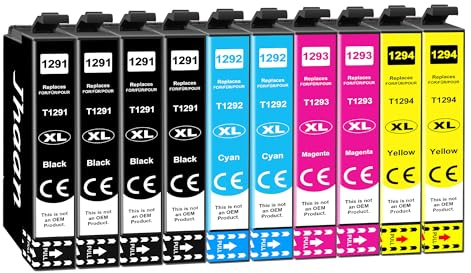 Jhaan T1295 Kompatible für Epson WF 3520 WF-3540 Druckerpatronen, 10er Pack | T1291 T1292 T1293 T1294 für Workforce Stylus SX235W SX435W SX445W Stylus Office BX635FWD BX320FW BX305f BX305FW BX625FWD