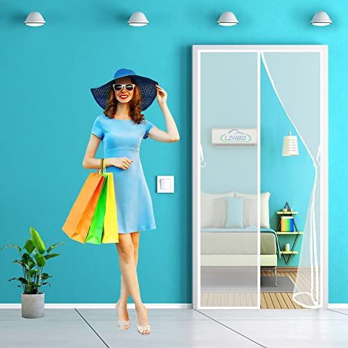 LZHBD Magnet Fliegengitter Tür - 125x265 cm - Seite Öffnungs Fliegengitter für Balkontür Wohnzimmer Terrassentür - Moskitonetz Tür - Automatische Einstellung - Weiß