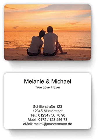 100 Visitenkarten, laminiert, 85 x 55 mm, inkl. Kartenspender - Design Liebe Freundschaft