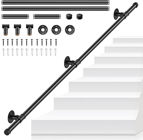 Corrimano per Scale, VAYOTOY Ringhiera per Scale Passamano per Scale Interne, Corrimano Scale Acciaio Zincato Industriale Antiscivolo Anziani Disabili Gradini Corrimano, 1.5M