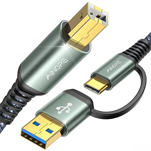 AINOPE Druckerkabel, 1,8 m, Drucker-USB-Kabel [Plug & Play] USB A & USB C auf USB-B 2.0 für MacBook Pro, USB-C-Midi-Kabel, Nylon, geflochten, reißt nicht, für Yamaha Casio Digital Piano