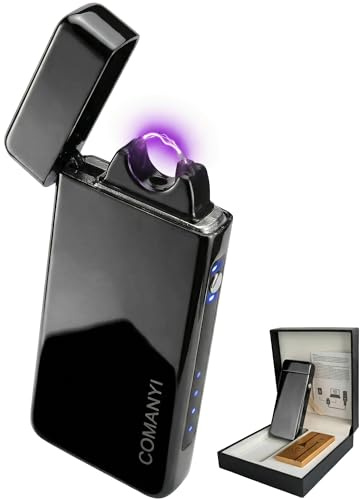 COMANYI Elektrisches Feuerzeug Wiederaufladbares USB Feuerzeug Elektrisches Arc Plasma Großflammenfeuerzeug Winddichtes Cooles Feuerzeuge mit LED Batterieanzeige für Kerzen (Schwarz)