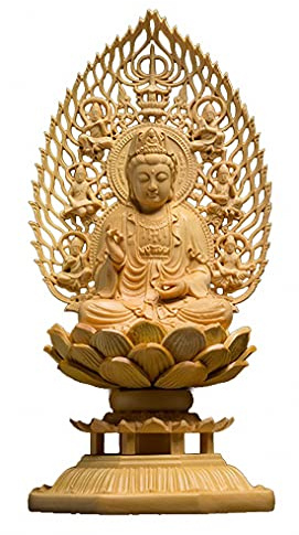 Desconocido Madera de boj Natural Tallada a Mano Avalokitesvara Ksitigarbha Mahasthamaprapta Boddhisattva Shakyamuni Amitabha Estatua de Buda (Sit Avalokitesvara Boddhisattva 1#)