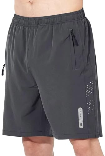 JustSun Kurze Hosen Herren Shorts Sommer Kurz Sporthose Jogginghose Herren Sport Shorts Trainingshose Laufshorts mit Reissverschluss Dunkelgrau M