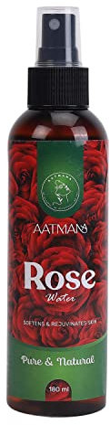 AATMANA Spray d'eau de rose pour le visage, le cou ou les cheveux, spray fixateur pour le maquillage, brume hydratante multi-usages pour tous les types de peau – 180 ml