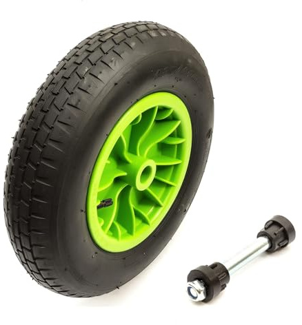 15'' Inch 4.80/4.00-8 Wheel & Pneumatic Tyre & 127mm Axle Set To Fit 1 Bore Lime Green 4 Ply Wheelbarrow Barrow 4.80-8 4.00-8 Tire