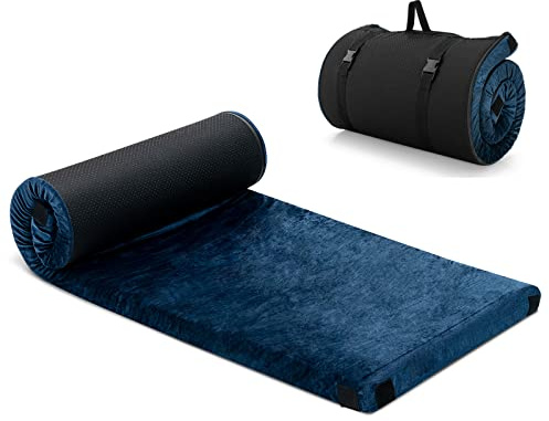 GYMAX Colchón de Espuma Viscoelástica con Bolsa de Transporte, Colchón de Aire, Colchón de Suelo Enrollable, para Camping, 183 x 62,5 x 6,5 cm