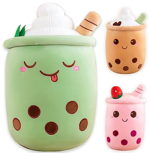 Bobomon Bubble Tea Kuscheltier PlüSchtier XXL SüßE Kissen, Kawaii Bubble Tea Cup Plushie Stofftier Boba Teetasse PlüSch Spielzeug Deko (Grün, 35cm)