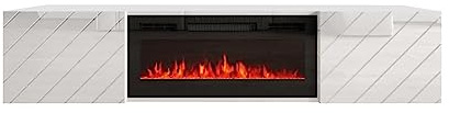 Homlando Roxy - Mueble de TV colgante de 183 cm – Mueble bajo – Moderno soporte de TV con espacio de almacenamiento para el salón – Aparador – Chimenea eléctrica (blanco mate/blanco brillante con