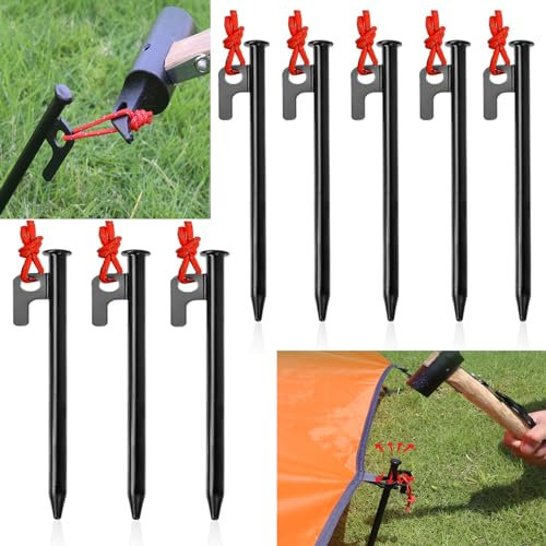 8 Stück Zelt Heringe Stahl Erdnägel,20cm Stabil Camping Zeltheringe,Metall Erdnägel für Zelt Vorzelt,mit Haken Loch Reflektorseile Erdnägel Zeltnagel im Freien für Camping und Outdoor Wandern