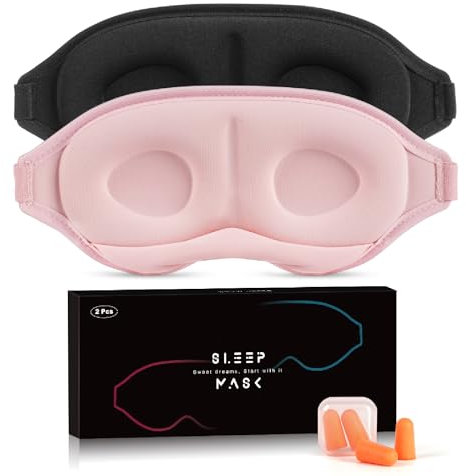 Aosun Schlafmaske für Seitenschläfer, 2er-Pack, Verbesserte 3D Schlafbrille für Frauen & Herren, 100% Lichtblockierende Augenmaske Schlafmasken mit Verstellbarem Elastisch & Ohrstöpsel für Reisen