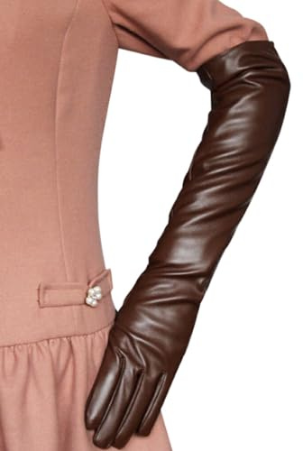 CLSSLVVBN Modische und elegante lange Damen PU Lederhandschuhe, breite Anwendung, bequemes Geschenk, lange PU Lederhandschuhe, leichter Kaffee, L