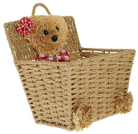 RORPOIR Hängender mit Speicherfunktion Aufbewahrungskorb aus Papierseil und Eisen Karierter Aufbewahrungskorb im Niedlichen Bären Design für Zuhause und Küche