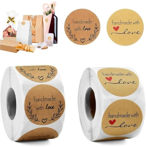 KLYNGTSK 1000 Stück Kraftpapier Marmeladen Etiketten Selbstklebend Marmeladen Aufkleber 3,8cm Kraftpapier Klebeetiketten zum beschriften Handmade Marmeladenglas Sticker für Gläser Verpackung