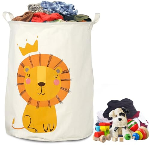 60L Wäschekorb Aufbewahrungskorb Kinder Faltbar Kinderzimmerkorb, Wäschekorb mit Löwen-Motiv aus Korb Aufbewahrung Wasserdichte-Spielzeugkorb, Wäschesack für Kinder, Kleidung