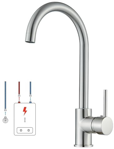 Hevenaov Niederdruck Armatur Küche Spültischarmatur Edelstahl Wasserhahn Küche 360._Drehbare Einhandmischer mit G3/8 Anschluss Mischbatterie Küche mit'3 Anschlüssen für Boiler Gebürsteter Nicke