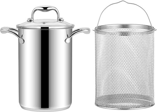BTURYT Olla para espárragos de Acero Inoxidable 304, vaporizador de Verduras, Espagueti, Cocina para Pasta, Estufa, Aceite, sartén Profunda con Cesta y Tapa para el hogar, Cocina, Restaurante, 4L