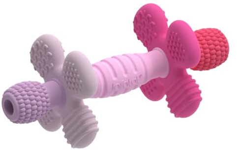 Infatot® Barbell Buddy – Teething Toys for Baby, Soothing Teether with Multiple Teething Textures, BPA‑Free Silicone Teether for Babies 3 Months Plus (Petal)