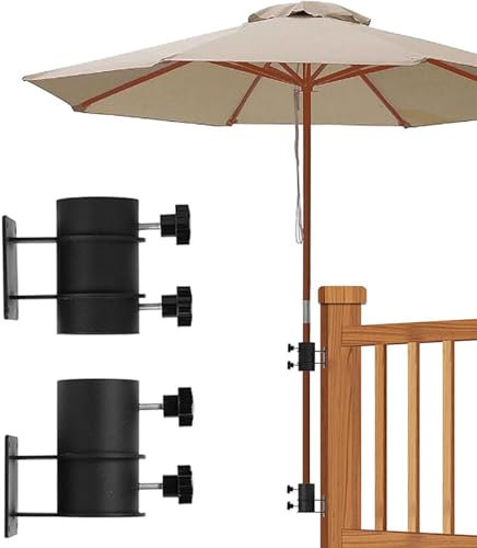 Locadence Patio Umbrella Holder, Heavy Duty Umbrella Base Umbrella Clamp Bracket, Windproof Metal Deck Mount Umbrella Stand, Outdoor Umbrella Base Clamp Stand for Deck Railings