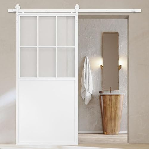 SEART Weiß Loft-Glasschiebetür Modena, Schiebetürsystem, pulverbeschichtet 100x210 cm (Milchglas)