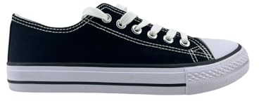 MODELISA - Zapatillas Deportivas De Lona Estilo Casual Mujer (Negro, Sistema Tallas Calzado EU, Adulto, Mujer, Números, Mediano, 39)