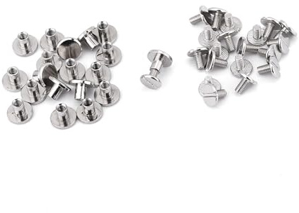 Marhynchus Tuercas de Cabeza Plana de Rosca de Latón para Reparaciones de Artesanía de Cuero, Remaches de 20 Piezas + 20 Pcs Tornillos, Estudio y Plata Clásica, Se Adapta a Equipaje, Zapatos (6.5MM)