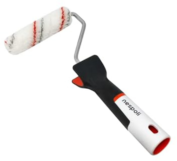 Nespoli - Mini-Farbroller 11 cm Teflon-behandelter Oberflächenschutz für Glatte Oberflächen und Gipskartonplatten, Farbroller und Fixiermittel für Innenwände mit ergonomischem Soft-Touch-Griff