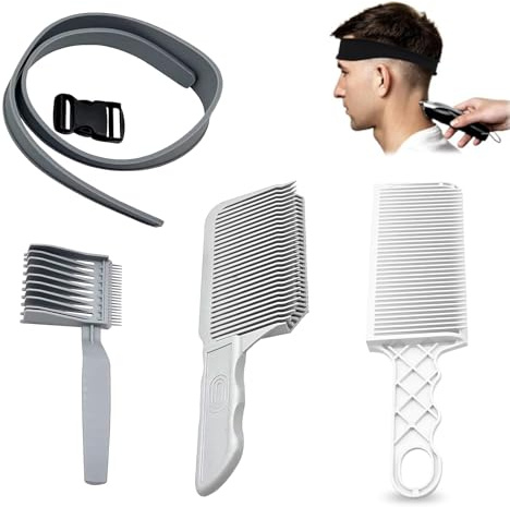 ZhouWei Juego de 4 Piezas Plantilla de Corte, Peine Degradado Hombre, Plantilla de Corte Pelo Cortapelos, Ajustable Banda de Silicona Curva para Cortar Pelo, Adecuado para uso Profesional o Doméstico