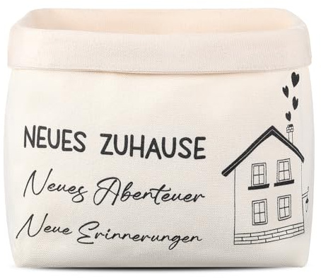 Xuniea Brotkorb aus Stoff Geschenk zum Umzug, Weiß | Neues Zuhause Neues Abenteuer Neue Erinnerungen, Einzugsgeschenk, Brötchenkorb, Geschenkidee zum Einzug