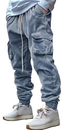 Pantaloni cargo da uomo in velluto a coste elasticizzato con fascia elastica, pantaloni con polsini per il tempo libero, leggeri, da trekking, con tasche grandi, da lavoro, vestibilità regular fit