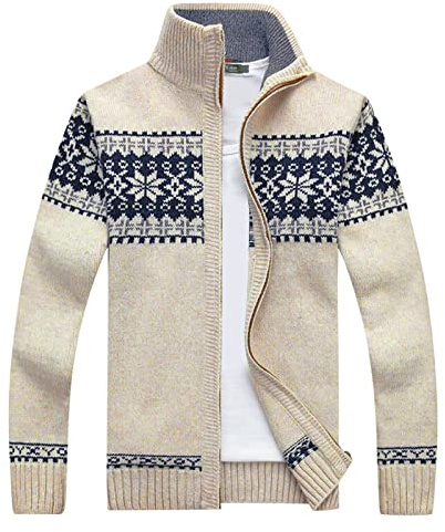 Mymyguoe Maglione norvegese da uomo Cardigan Felpa Inverno Elegante Maglione invernale Spesso Maglione a maglia Stampa a righe Giacca tradizionale Cardigan con cerniera Giacca business, beige., 5XL