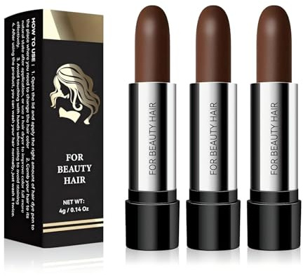 Lot de 3 colorations jetables, portables, semblables au rouge à lèvres, couleur longue durée et pigmentation rapide, lavables et très saturants, couvrent les cheveux blancs au niveau des tempes (02