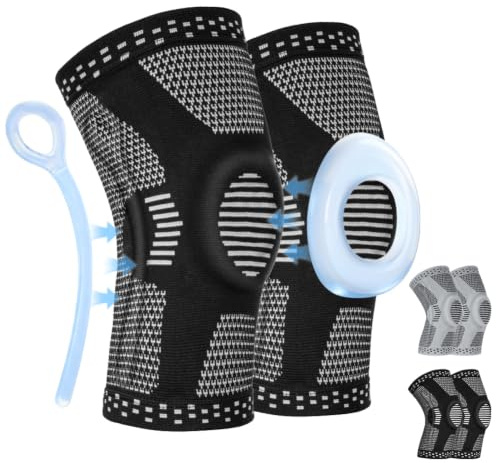Fefod Knee Support Brace, 2 Pack Knee Compression Sleeve for Men Women with Patella Gel Pads & Side Stabilizers, Adjustable Knee Brace for Knee Pain Relief, Arthritis, Meniscus Tear, ACL, MCL, Running