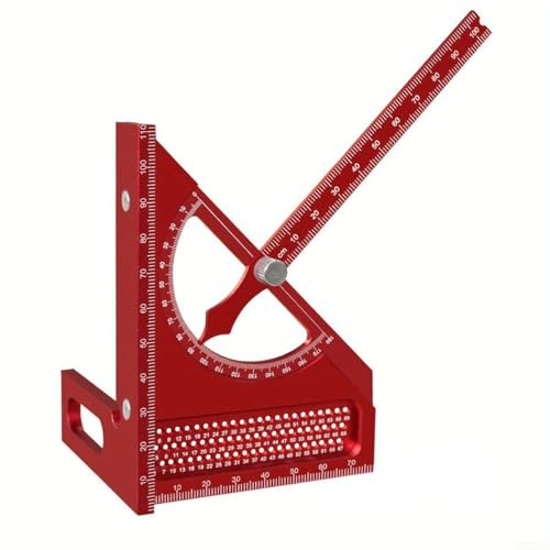 Durashmall Verstellbares Multi-Winkel-Messlineal, 0 bis 180 Grad, Aluminiumlegierung, 3D-Schreiner-Quadrat mit halbrundem Zeiger für präzises Markieren und Anreißen, geeignet für DIY-Projekte (rot