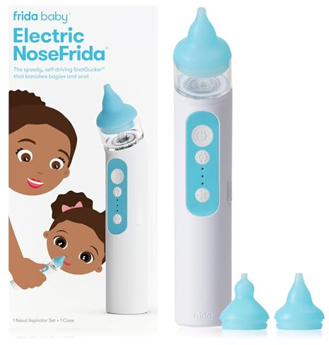 Frida Baby Aspirateur nasal électrique NoseFrida pour bébé, ventouse de nez pour bébé et tout-petit, aspirateur nasal amélioré pour soulager la congestion avec 3 niveaux d'aspiration, 2 embouts en