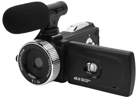 Tbest Caméra Vidéo 4K Caméscope 48MP F2.0 Objectif à Grande Ouverture Écran Rotatif 3W Lumière de Remplissage TIR Enregistreur Numérique Portable pour Vlogging et Tournage de Voyage