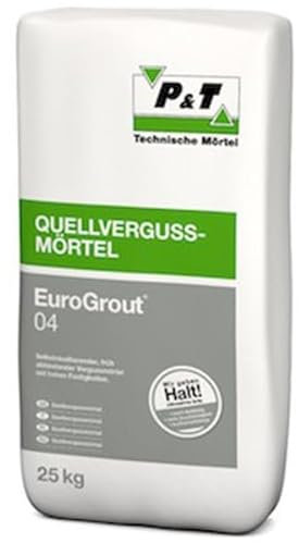 P & T Technische Mörtel EuroGrout 04 Quellvergussmörtel 25 kg - Selbstnivellierend, früh abbindend mit hohen Festigkeiten