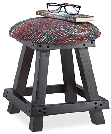 Relaxdays Sitzhocker rund, 4-beiniger Polsterhocker, handgefertigter Fußhocker aus Holz, HxBxT: 40 x 33 x 33 cm, bunt