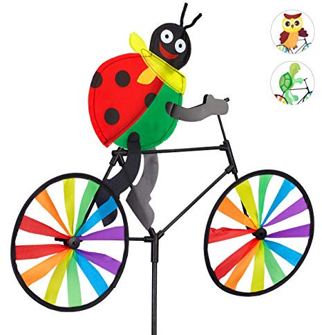 Relaxdays Windrad Marienkäfer, Gartenstecker in tierischem Design, Kinder, Balkon oder Terrasse, 85 cm hoch, mehrfarbig