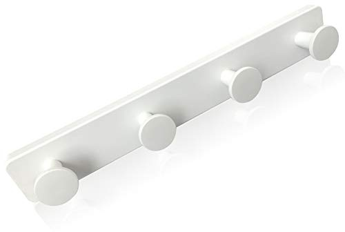 Kukicu Porte-manteau mural blanc avec 4 crochets - Robuste et facile - Support original pour hall d'entrée, salle de bain, chambre à coucher, cuisine (Lot de 1)