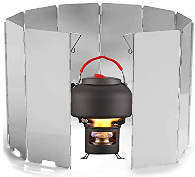 QUUPY Lot de 10 pare-vent pliable en acier inoxydable avec sac de transport, idéal pour camping, pique-nique, sac à dos, cuisine