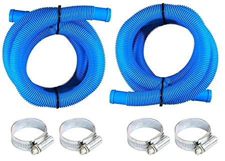 LOWENERGIE 32mm Replacement Pool Hose Pipe for Above Ground Pools with Clips (2 x 2M Lengths & 4 Hose Clips)